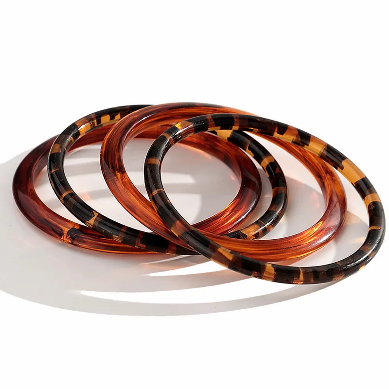Resin Bangle Bracelet - Novo âmbar leopardo fino redondo acrílico