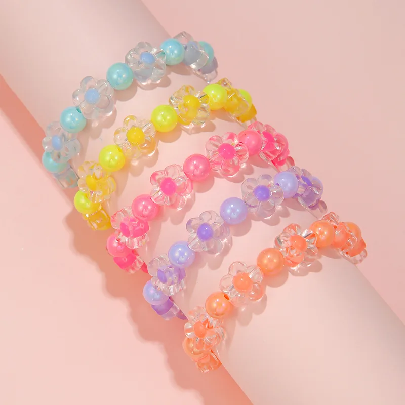 Resin Bangle Bracelet - Colorido Beads Flor Pulseira para Meninas,