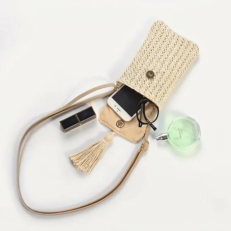 Women Accessories Pouch - Bolsa Transversal de Palha Feminina Mini,