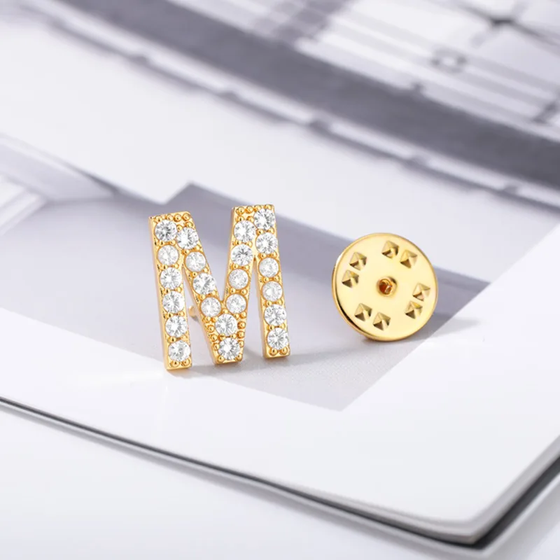 Women Accessories Name In English - Broches Shiny Zircon Letter para Mulheres