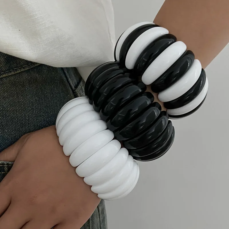 Vintage preto branco resina ac - Resin Bangle Bracelet avaliação e preço