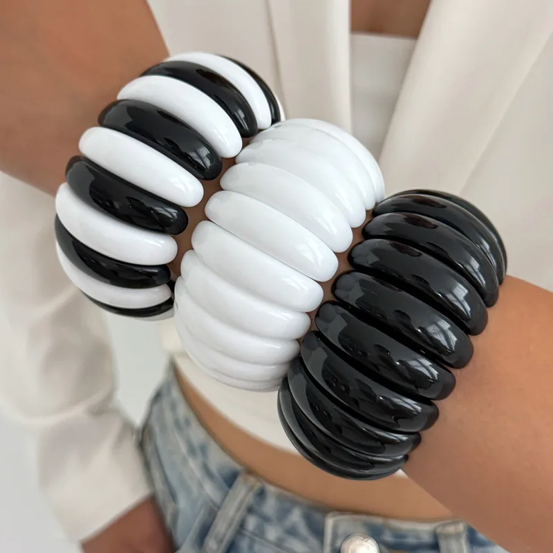 Vintage preto branco resina ac - Resin Bangle Bracelet avaliação e preço