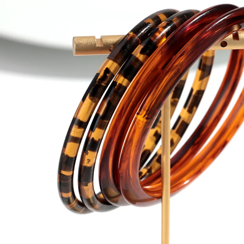 Novo âmbar leopardo fino redon - Resin Bangle Bracelet avaliação e preço