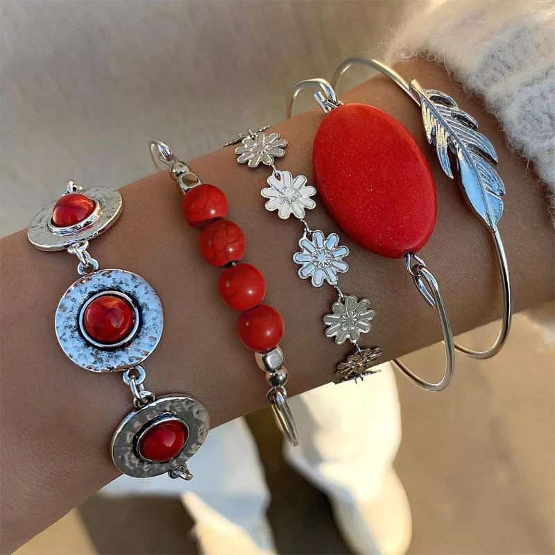 Kmvxo 5 pçs/set vintage boêmio - Resin Bangle Bracelet avaliação e preço