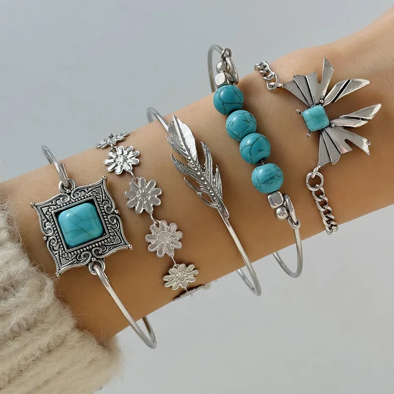 Kmvxo 5 pçs/set vintage boêmio - Resin Bangle Bracelet avaliação e preço